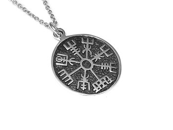 Vegvisir Halsband i Äkta 925 Silver, Viking Hänge, Asatro Accessoar, Vikingakompass Smycke