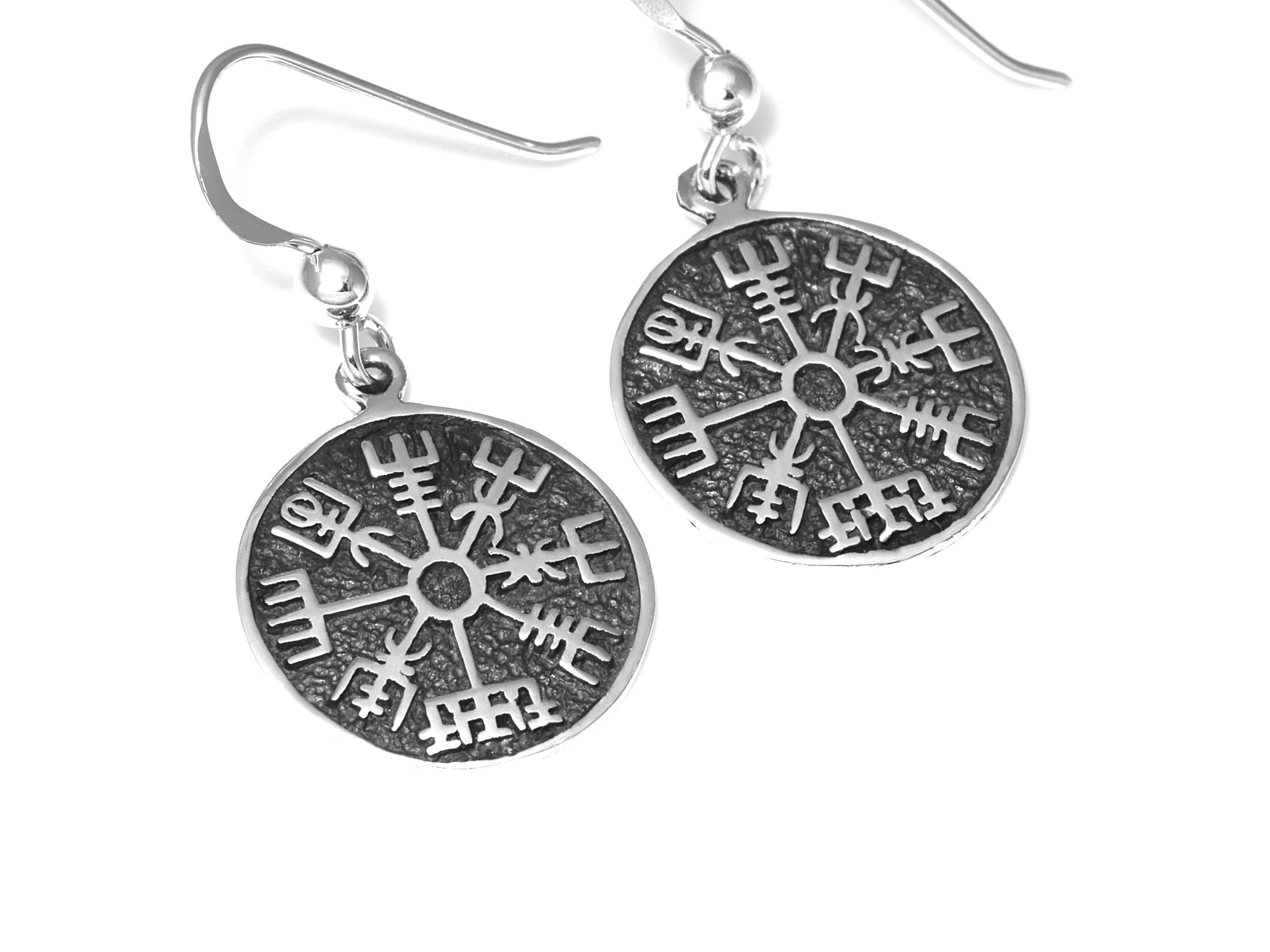 Vegvisir Kompass Örhängen i Äkta 925 Silver, Viking Accessoar, Vikingasmycke