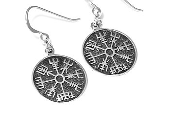 Vegvisir Kompass Örhängen i Äkta 925 Silver, Viking Accessoar, Vikingasmycke