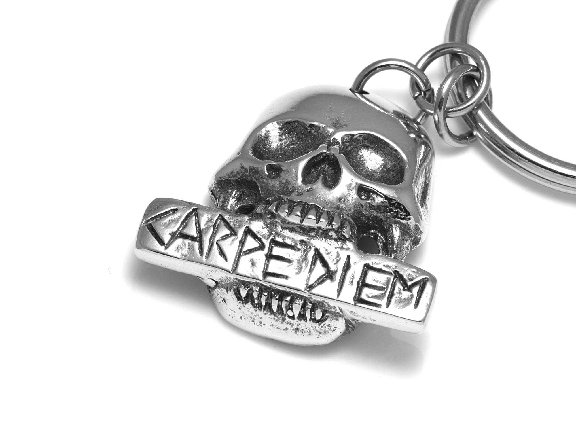 Carpe Diem Döskalle Nyckelring, Memento Mori Nyckelhållare i Tenn och Stål