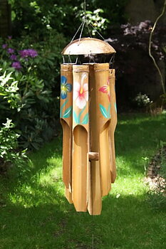 Bambu Vindspel med målad blommor - 40cm