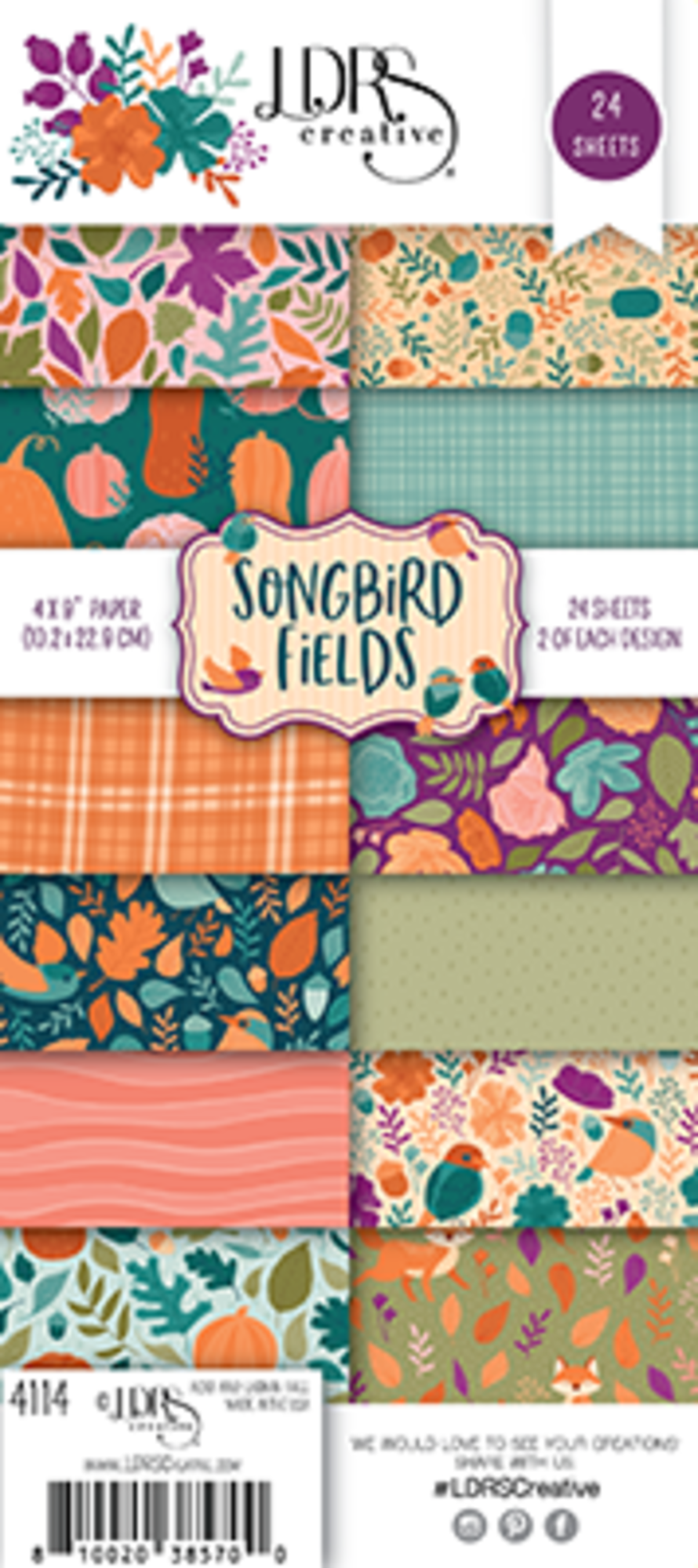 Songbird Fields, 24ark, Slimline Paper Pack, LDRS Creative