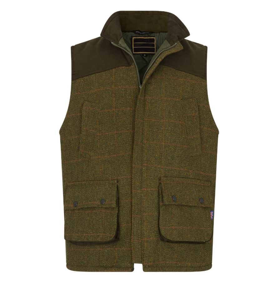 NU !!   50% RABATT*****  Engelsk Tweedväst- Tweed Waistcoat  With Moleskin Shoulder Patch DARK SAGE - 4
