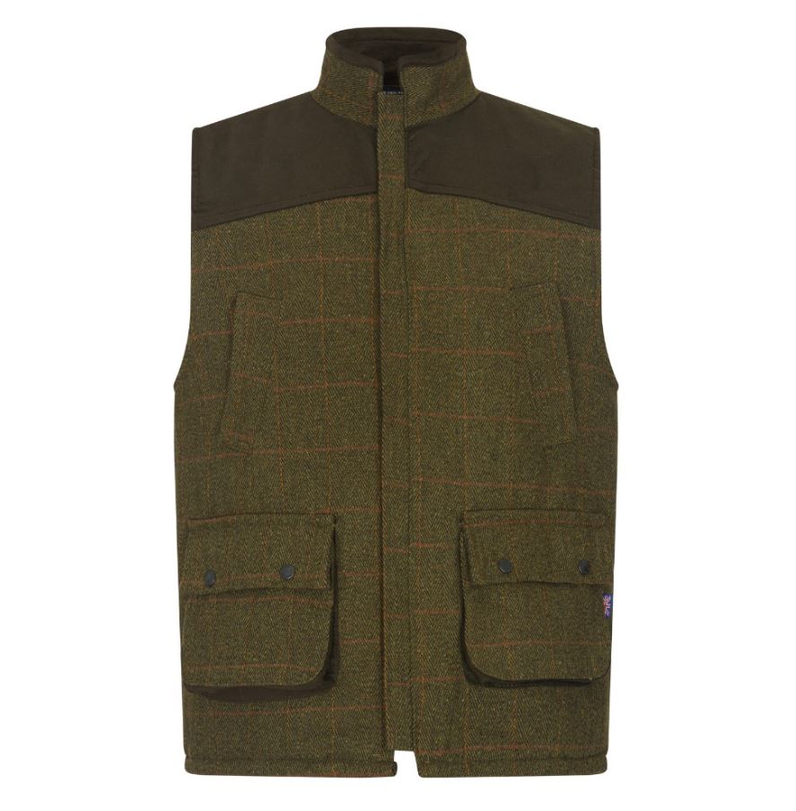 NU !!   50% RABATT*****  Engelsk Tweedväst- Tweed Waistcoat  With Moleskin Shoulder Patch DARK SAGE - 5