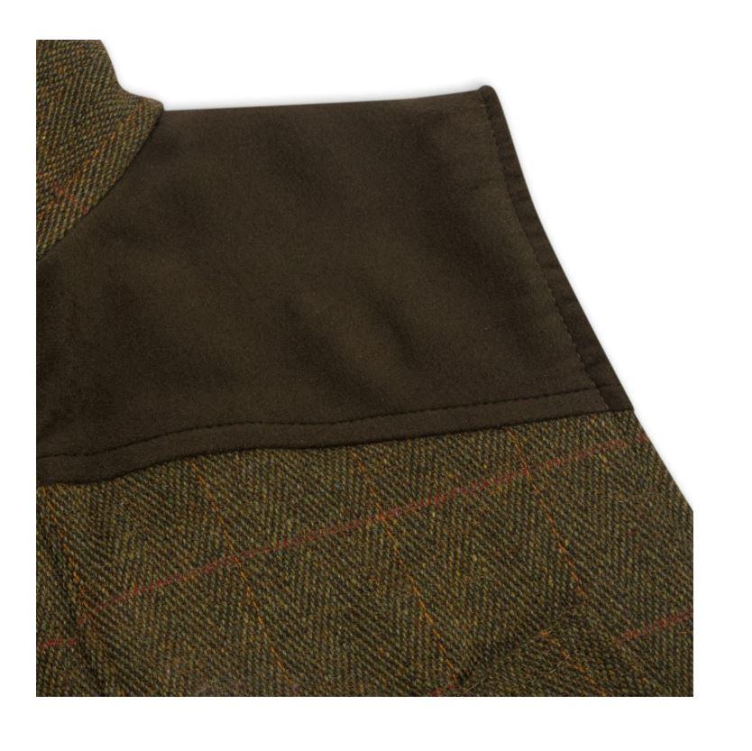 NU !!   50% RABATT*****  Engelsk Tweedväst- Tweed Waistcoat  With Moleskin Shoulder Patch DARK SAGE - 6