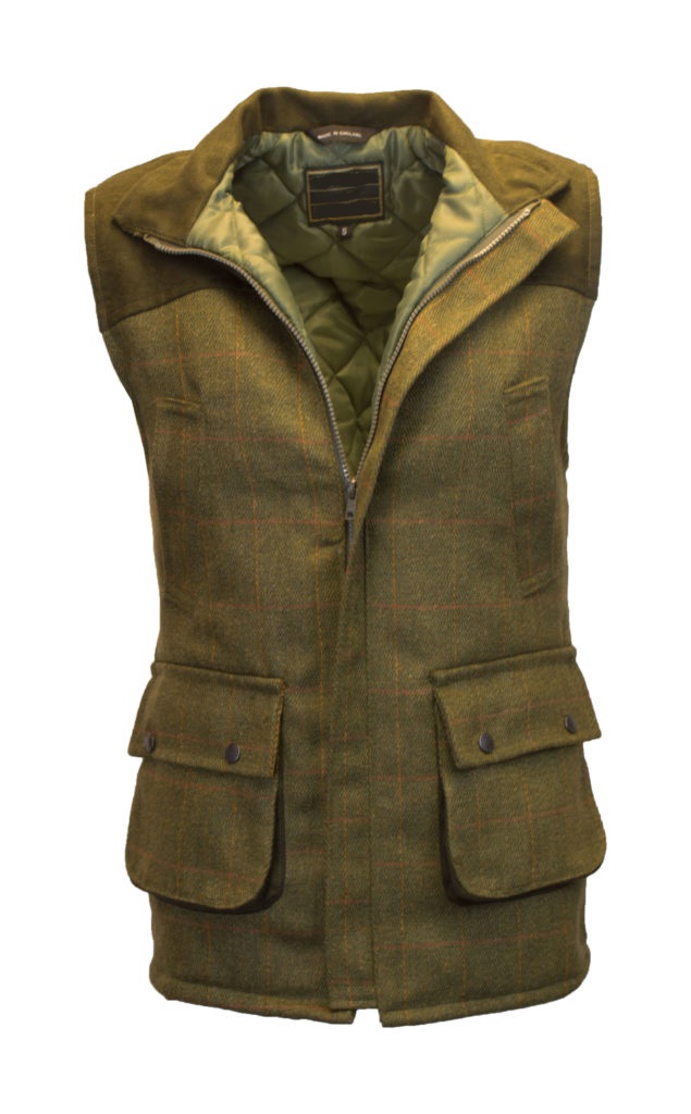 NU !!   50% RABATT*****  Engelsk Tweedväst- Tweed Waistcoat  With Moleskin Shoulder Patch DARK SAGE