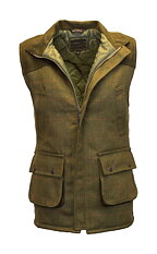 NU !!   50% RABATT*****  Engelsk Tweedväst- Tweed Waistcoat  With Moleskin Shoulder Patch DARK SAGE