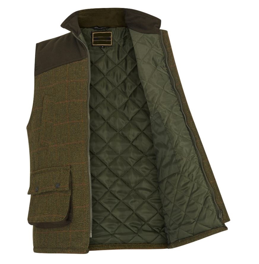 NU !!   50% RABATT*****  Engelsk Tweedväst- Tweed Waistcoat  With Moleskin Shoulder Patch DARK SAGE - 2