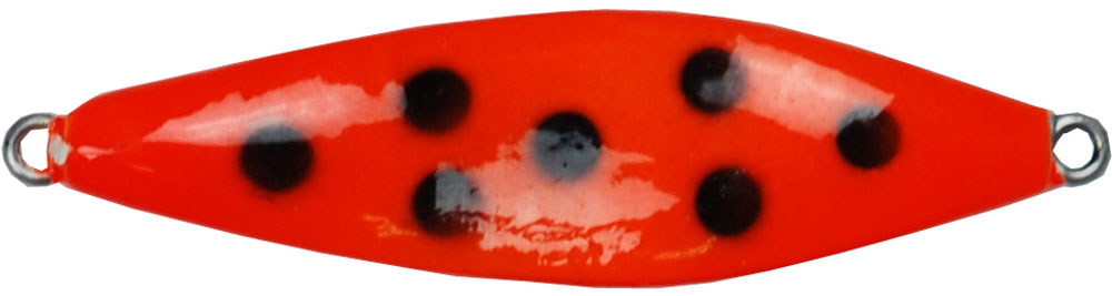 This small spoon lure is an immensely popular lure for rainbow trout and other introduced fish. Throws long, orange dots