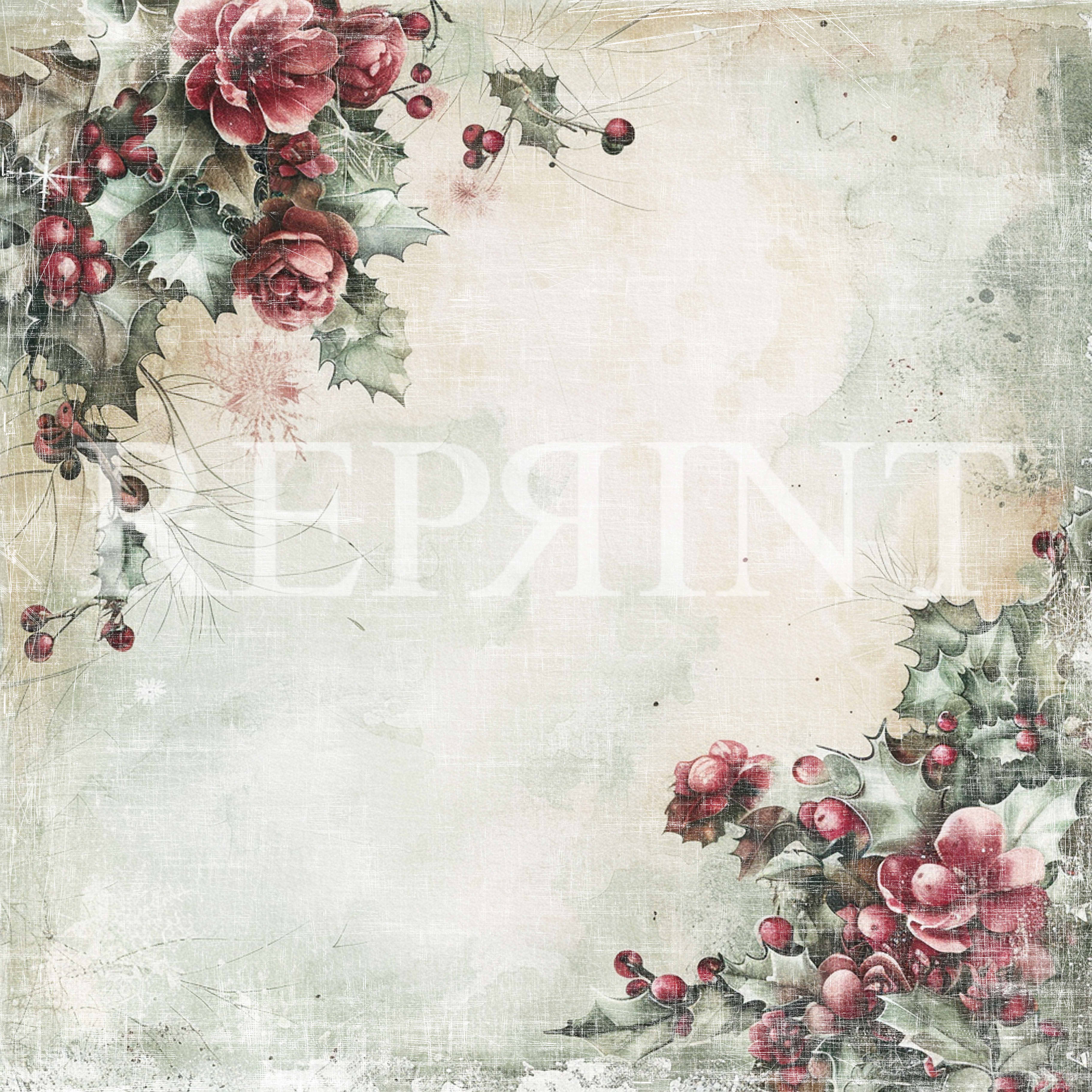 Papper Scrapbooking  Reprint - X-mas Holly -  12x12 (30,5 x 30,5 cm)