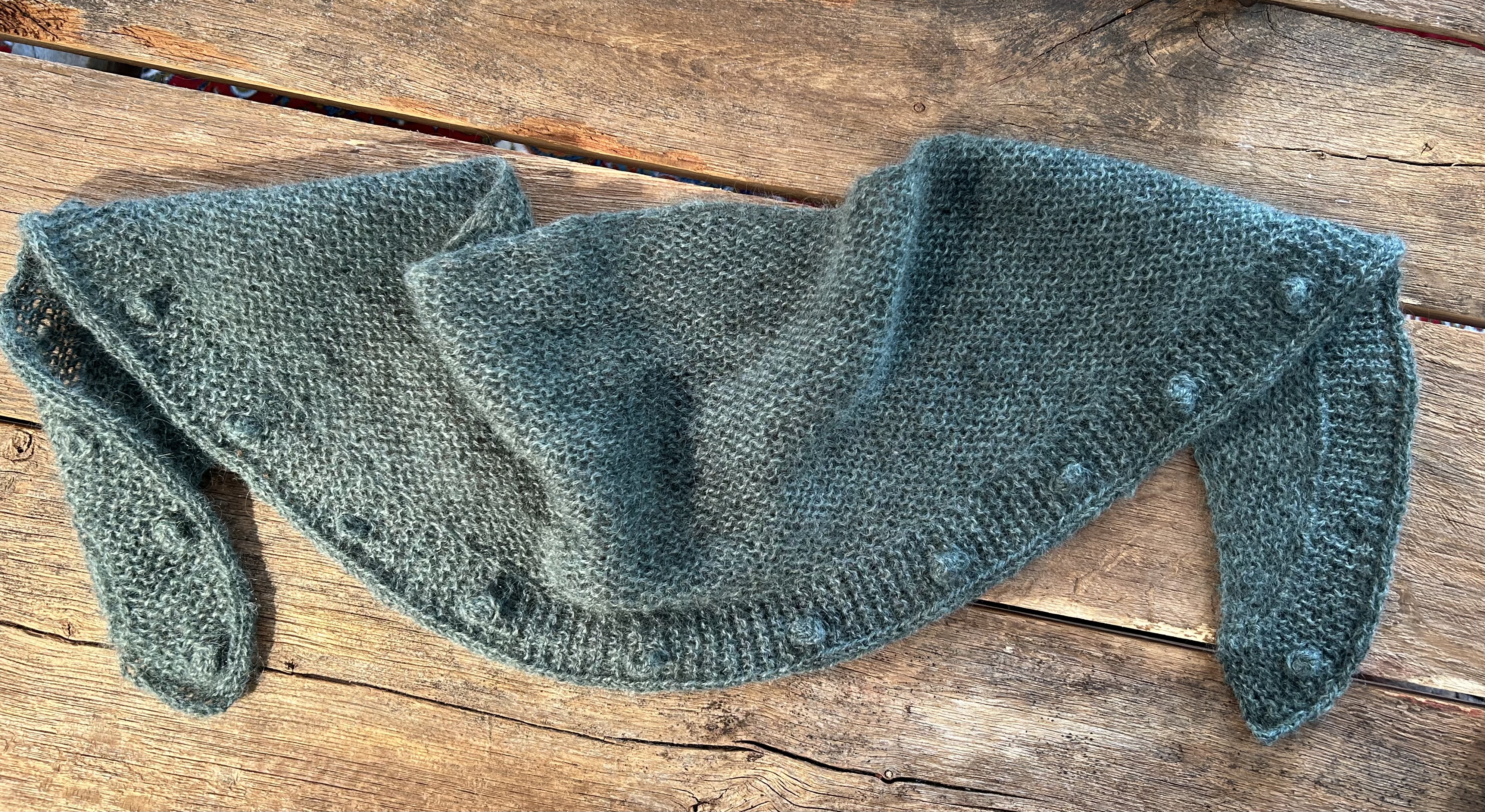 Petrol shawl hand knitted