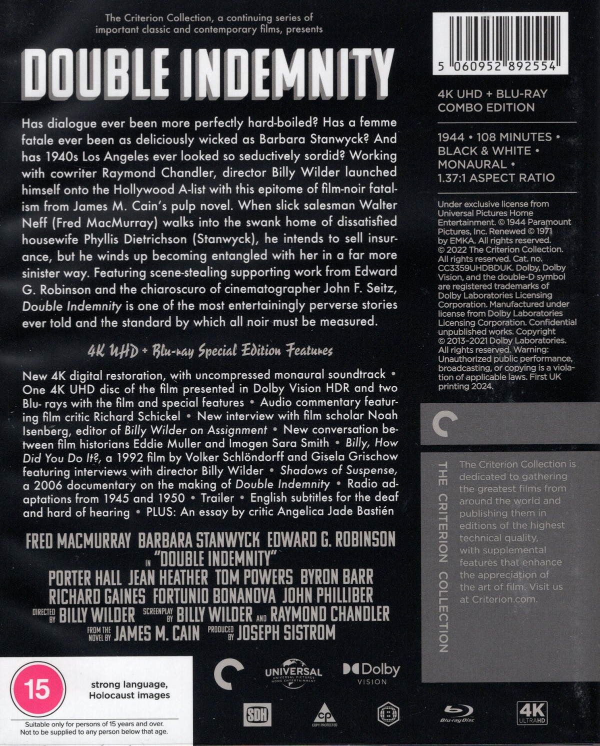 Double Indemnity (Criterion Collection) (ej svensk text) (4K Ultra HD + Blu-ray) - 2