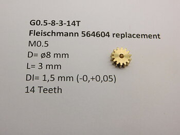 Drev M0.5 D=ø8 L=3 DI=1.5 mm, 14T