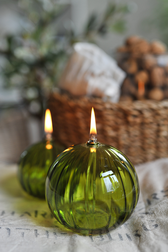Oljelampa glas - Rund - Oliv - Mönstrad - Ø9 cm - 3