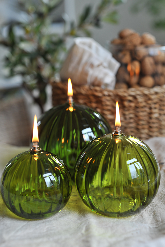 Oljelampa glas - Rund - Oliv - Mönstrad - Ø9 cm - 2