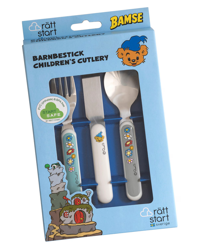 Børnebestik i rustfrit stål med Bamse-motiv