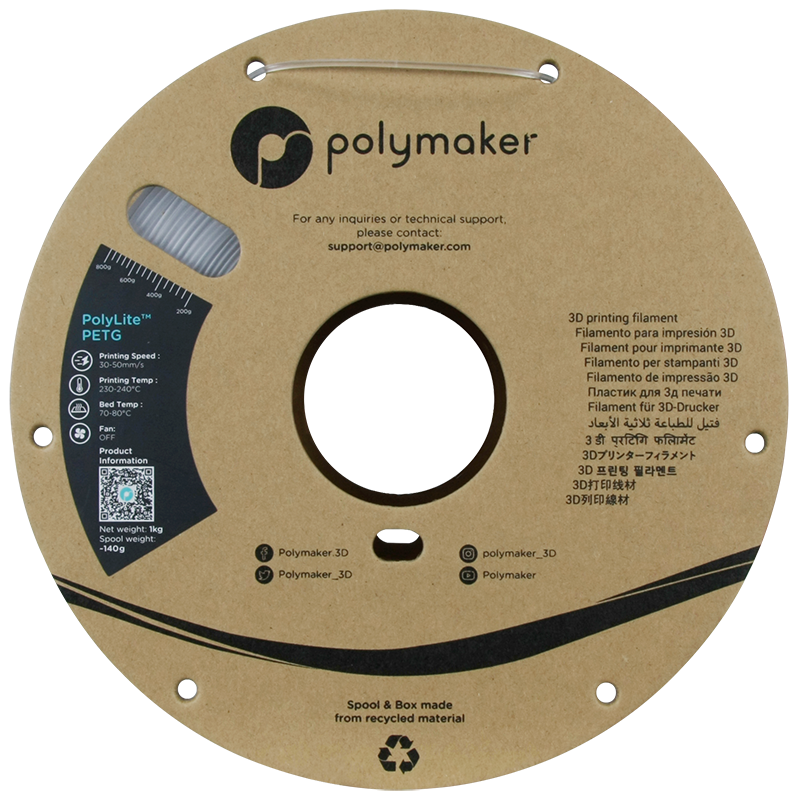 PolyLite PETG Filament (1.75mm, 1Kg) - Clear