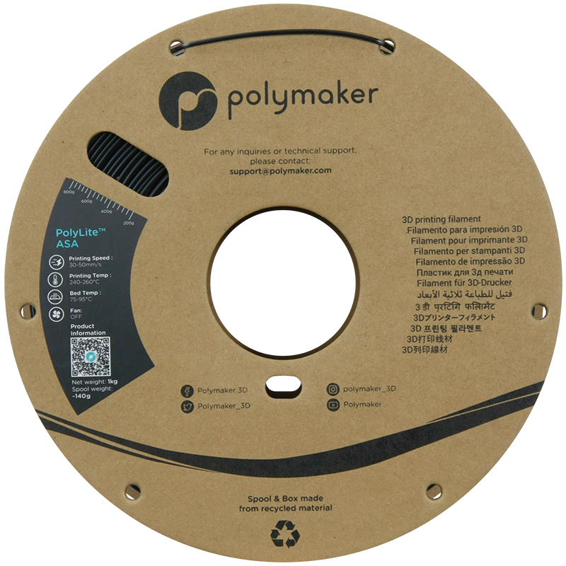 PolyLite ASA Filament (1.75mm, 1Kg) - Black