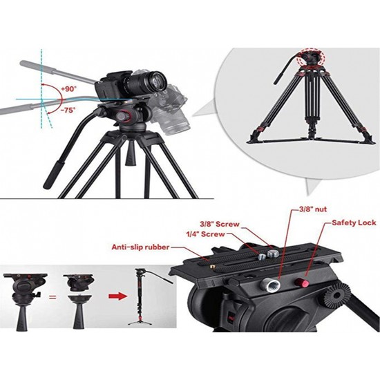Miliboo MTT605B Carbon Fiber Video Tripod Kit with Ground Spreader - 17