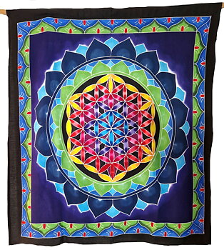 Väggbonad / Flagga, Handgjord Batik - Livets Blomma Lotus Ram