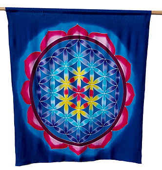 Väggbonad / Flagga, Handgjord Batik - Livets Blomma Blå