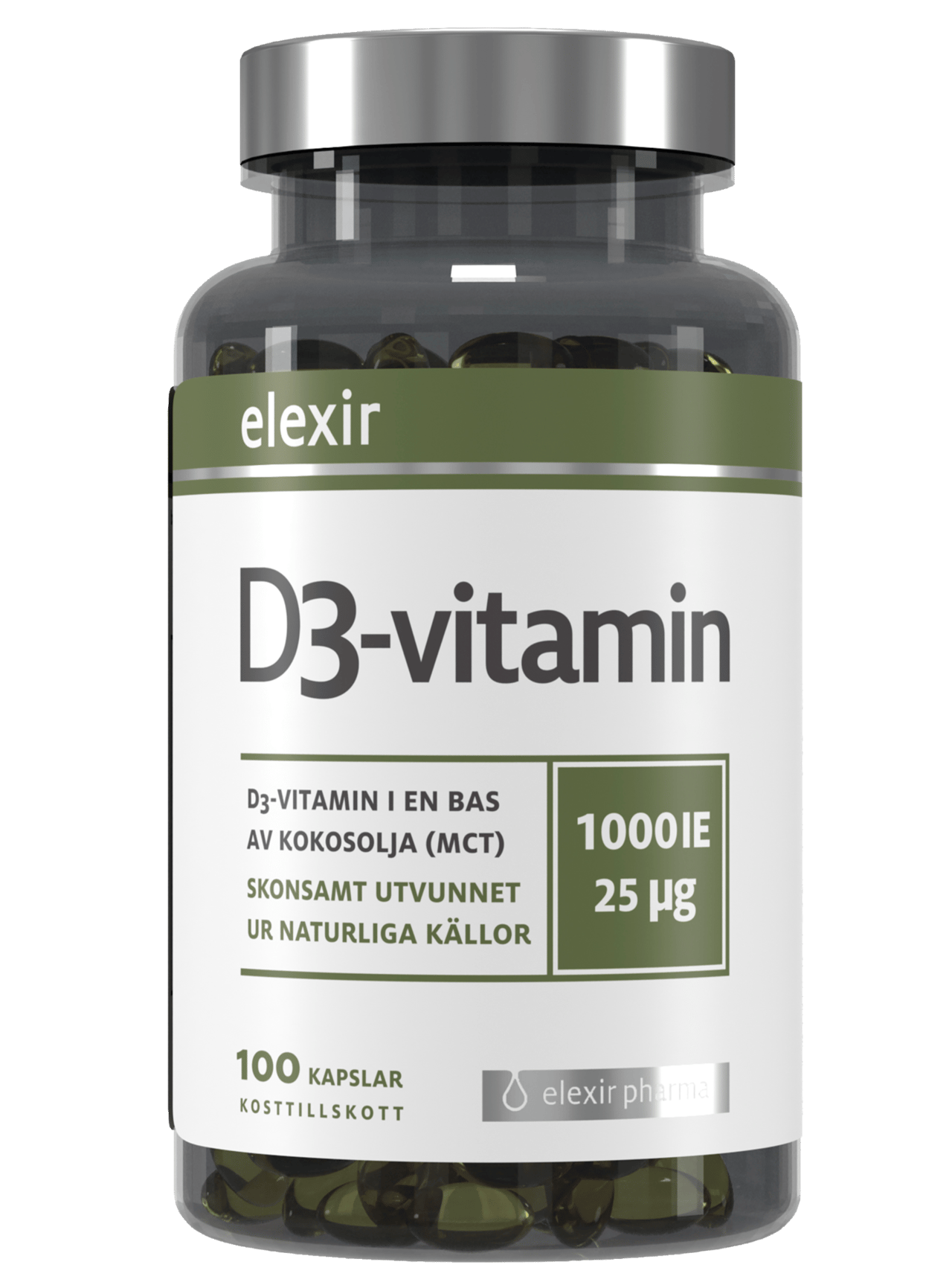Elexir Pharma D3-vitamin 1000 IE 25μg 100 kapslar