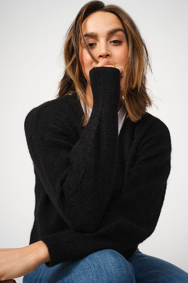 Mos Mosh - MMThora V-neck Knit  Cardigan  Black - 8