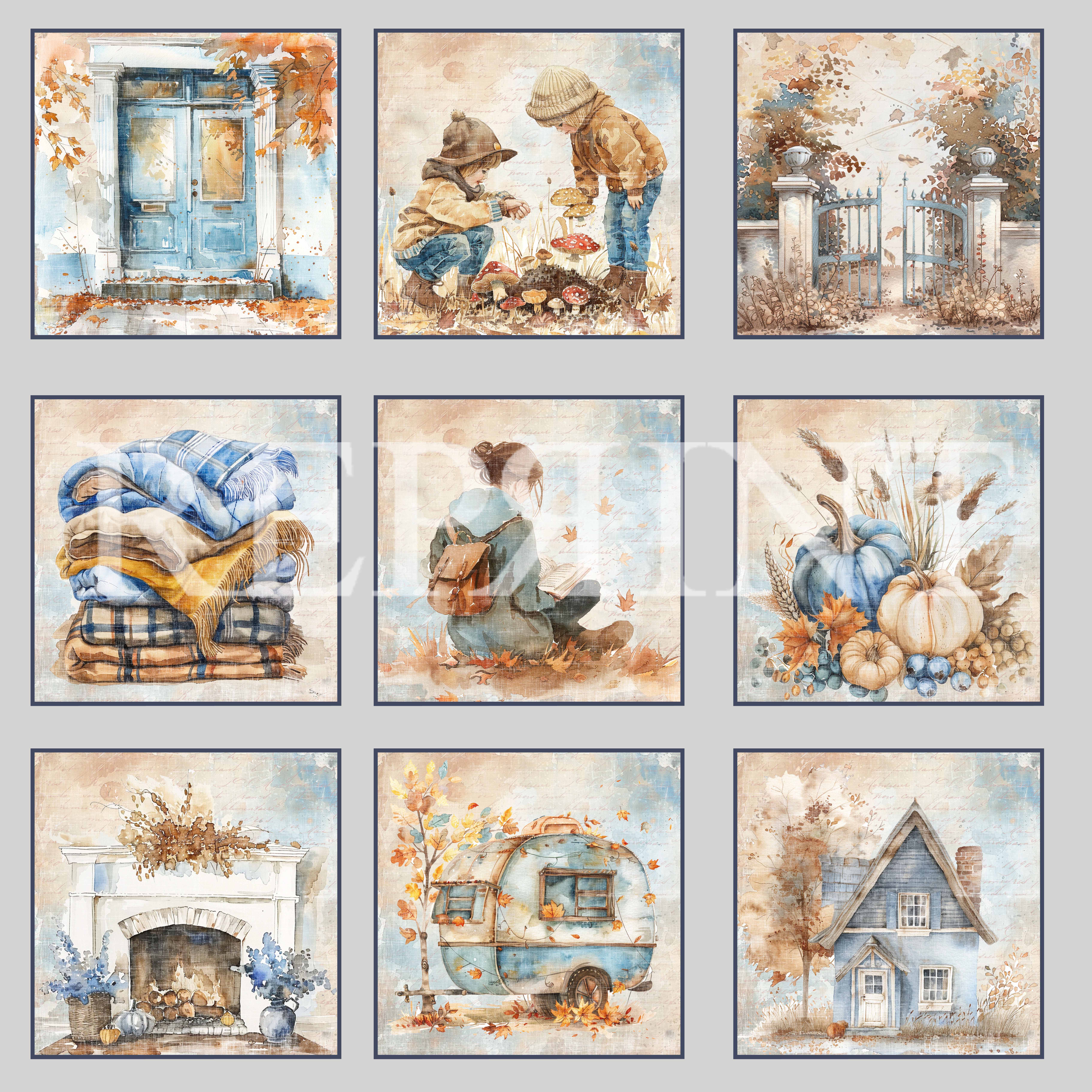 Reprint - Printed  papper 12x12 - Fall - Tags