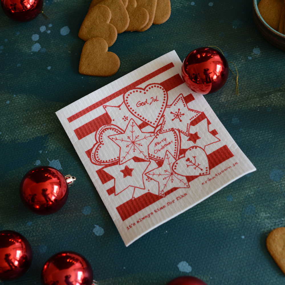 dishcloth FIKA GINGERBREAD red-white - 3