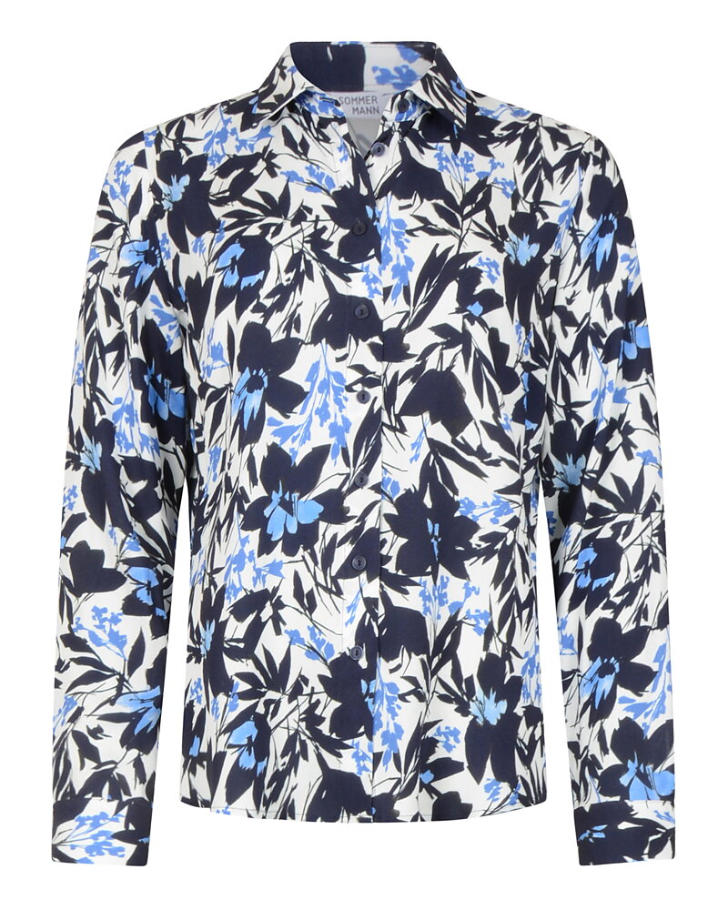Skjortblus Doria kornblå/blå/vit blommig