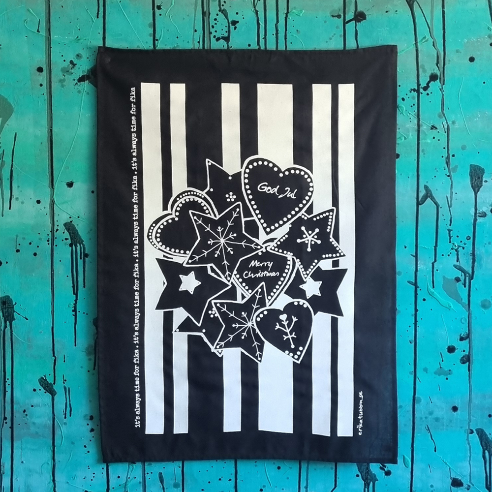 tea towel FIKA GINGERBREAD black/white 50x70 cm