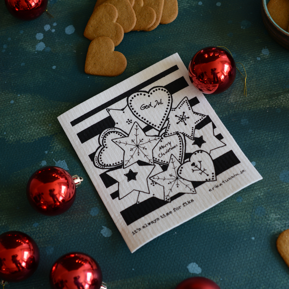gåvoset FIKA GINGERBREAD | PEPPARKAKA kökshandduk + disktrasa svart-vit - 4