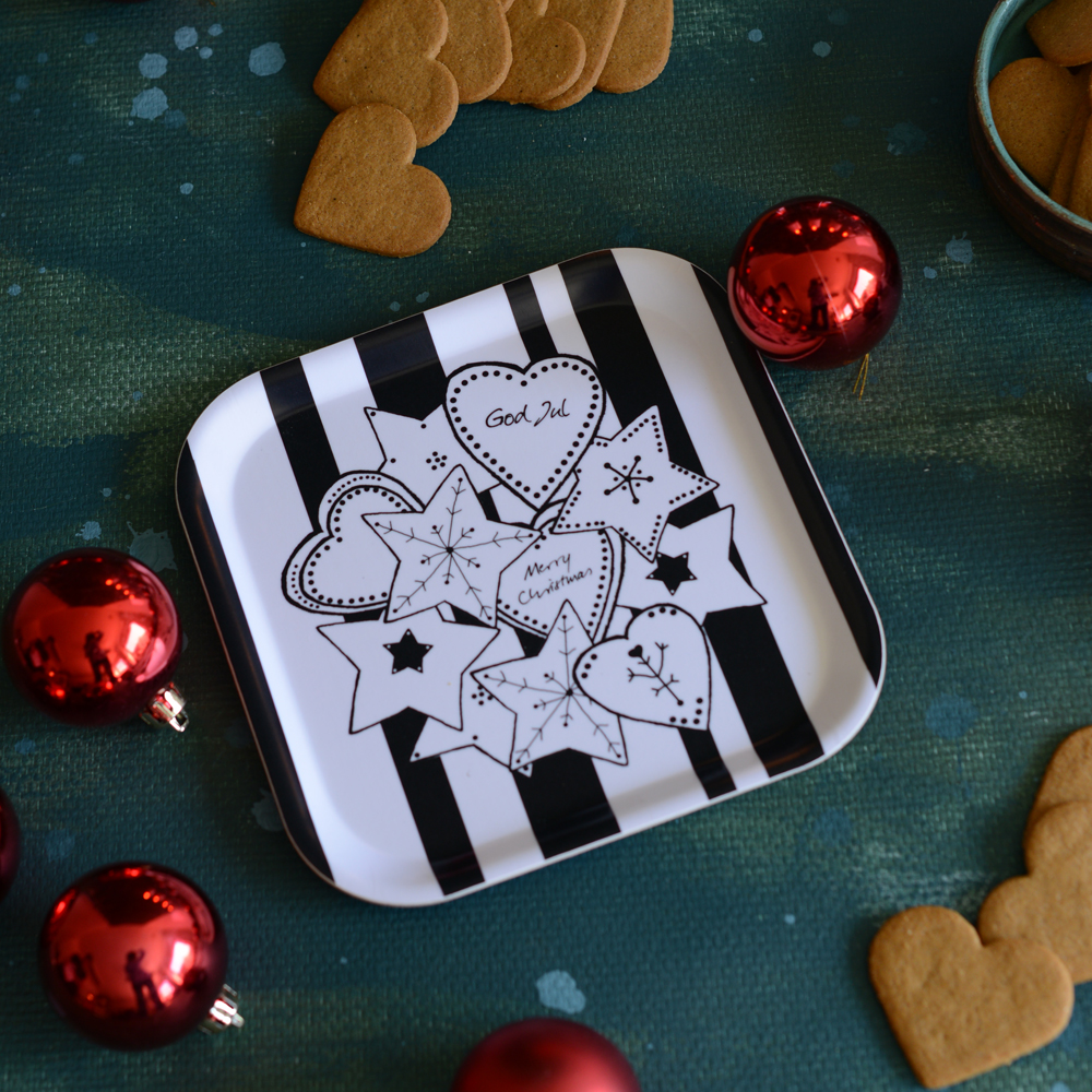 bricka/kakfat FIKA GINGERBREAD | PEPPARKAKA svart-vit 20x20 cm - 2