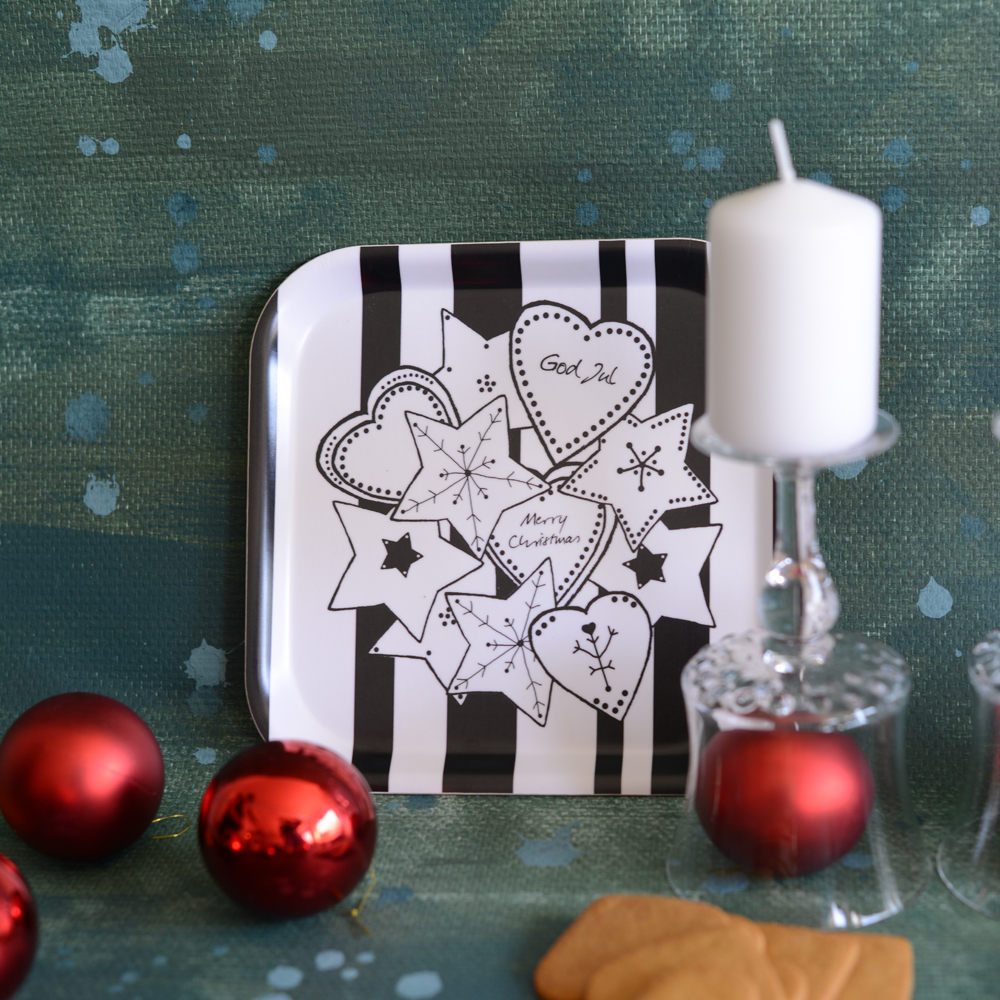 bricka/kakfat FIKA GINGERBREAD | PEPPARKAKA svart-vit 20x20 cm - 4
