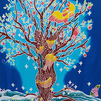Väggbonad / Flagga, Handgjord Batik - Livets Träd