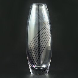 Vicke Lindstrand (1950s) Streamlined Vase with Purple Threads Decor 18 cm