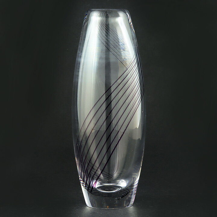 Vicke Lindstrand (1950s) Streamlined Vase with Purple Threads Decor 18 cm