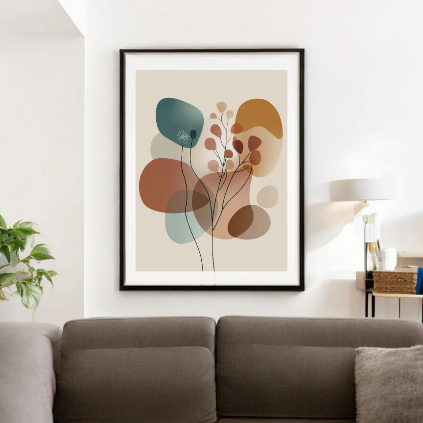 Beige abstrakt blomster poster