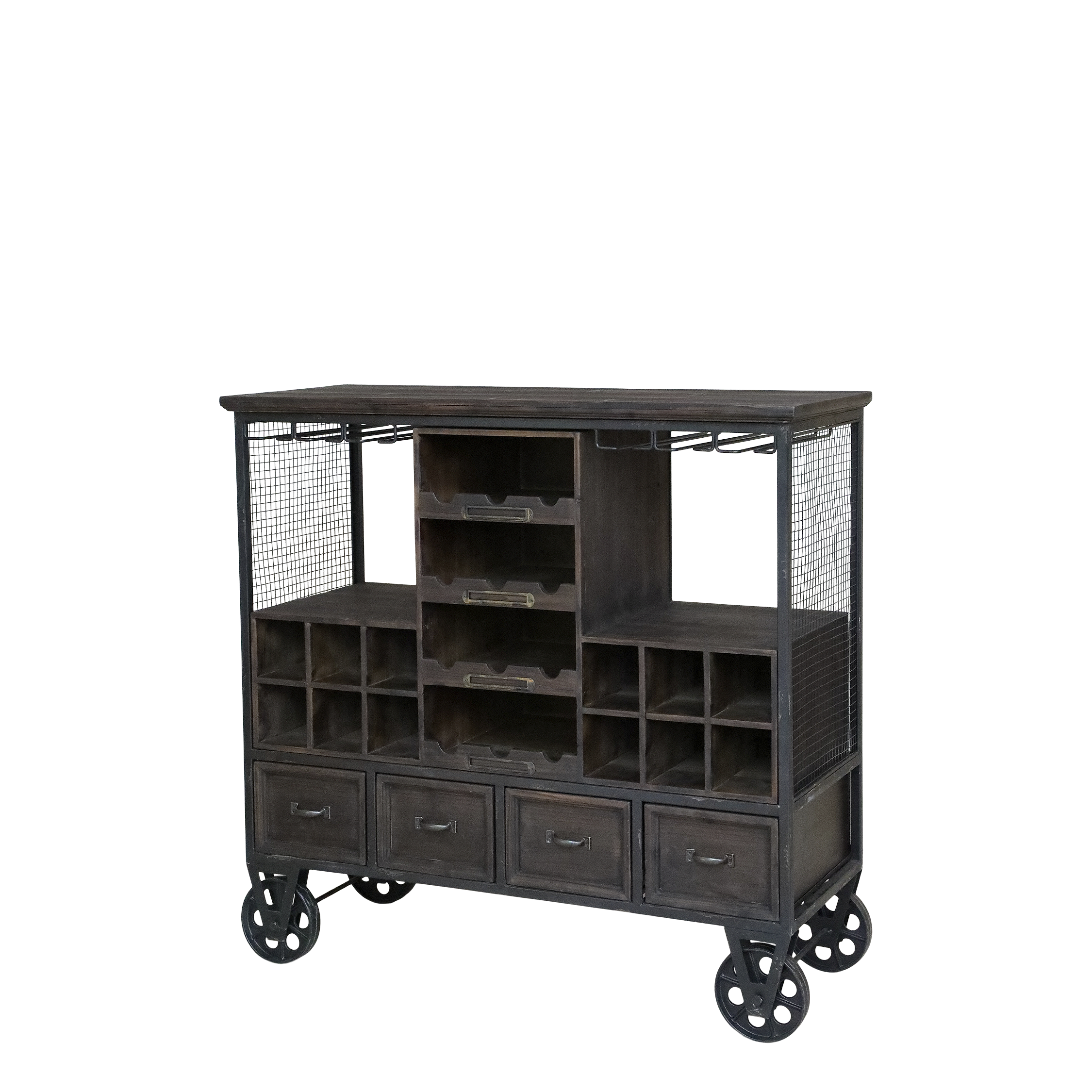 Barvagn - Vinhållare - Glashållare - Lådor - Hjul - 91x94x37 cm - 3