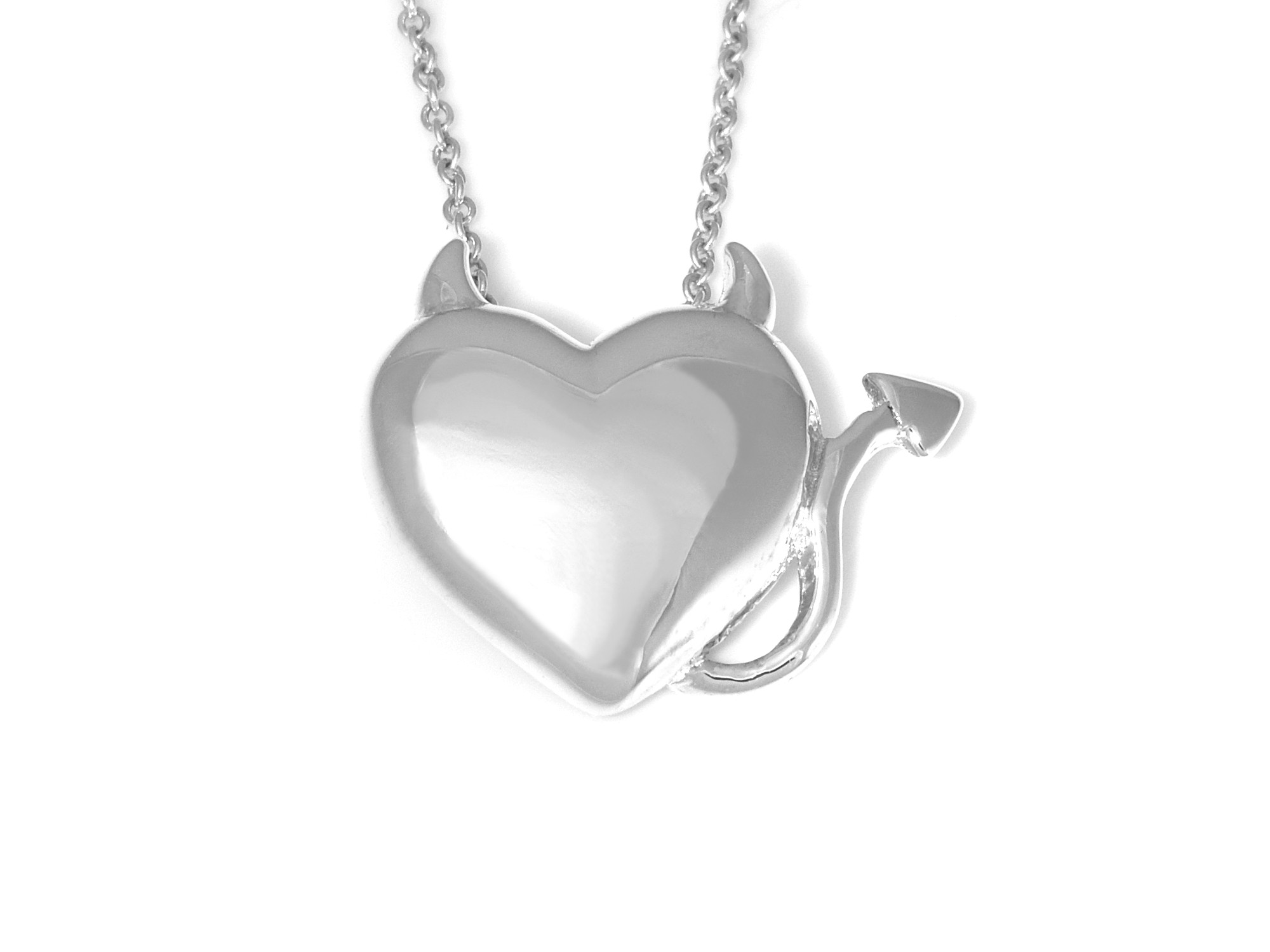 Djävulshjärta Halsband i Äkta 925 Silver, Djävulsk Kärlek Hänge, Hjärta med Djävulshorn Smycke - 2
