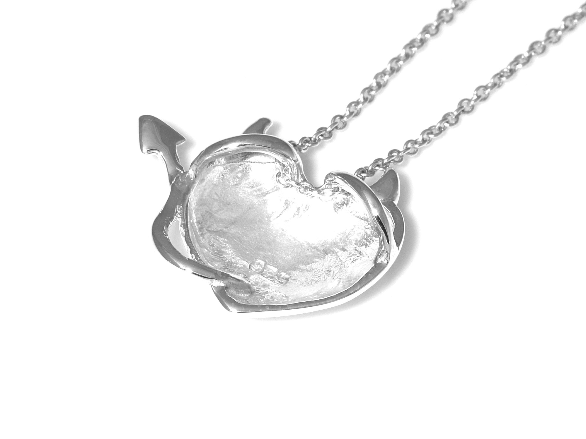 Djävulshjärta Halsband i Äkta 925 Silver, Djävulsk Kärlek Hänge, Hjärta med Djävulshorn Smycke - 3