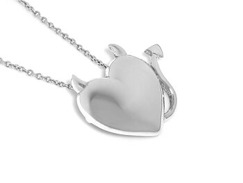 Djävulshjärta Halsband i Äkta 925 Silver, Djävulsk Kärlek Hänge, Hjärta med Djävulshorn Smycke