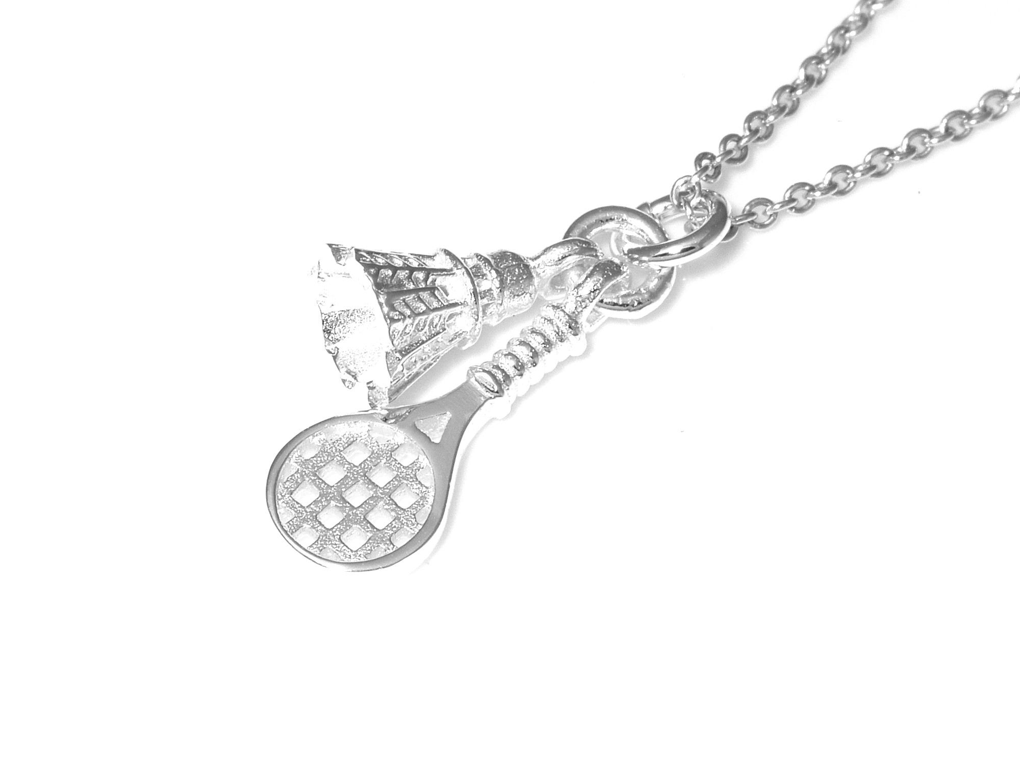 Badmintonracket och Fjäderboll Halsband i Äkta 925 Silver, Sport Hänge, Badminton Smycke - 3