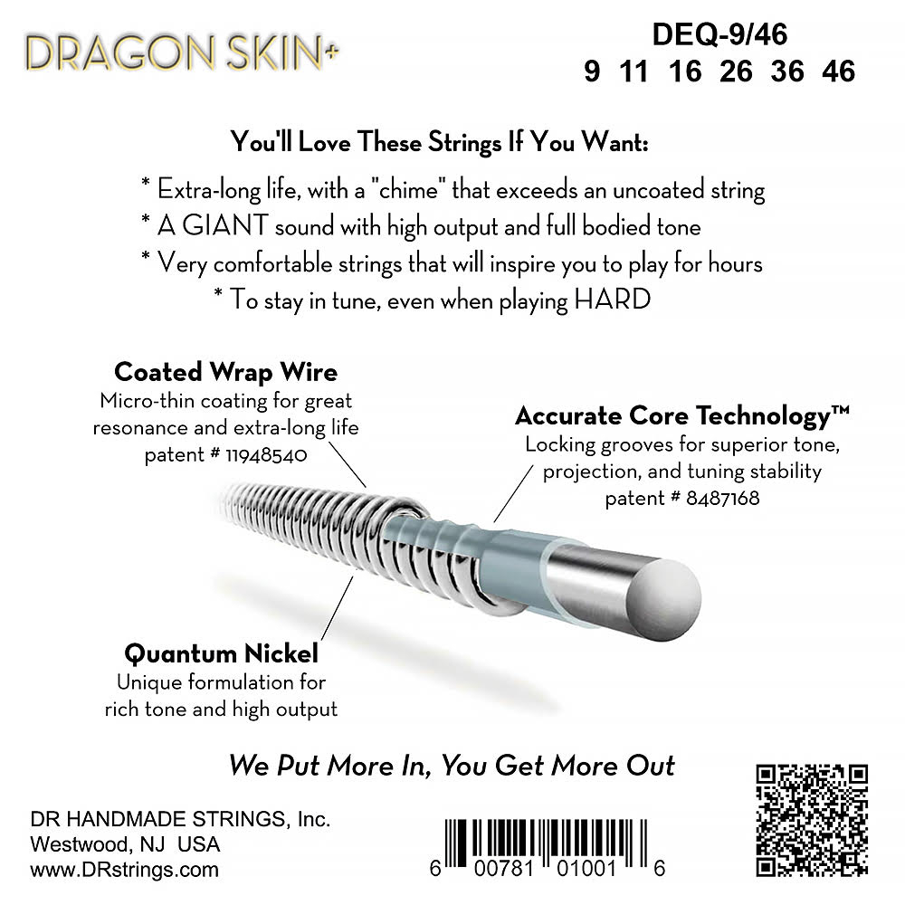 DR Dragon Skin+ DEQ-9/46 Quantum Nickel Electric Guitar Strings (009-046) - 2