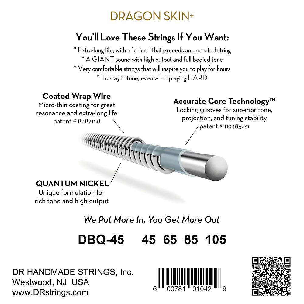 DR Dragon Skin+ DBQ-45 Quantum Nickel Bass Strings 045-105 - 2