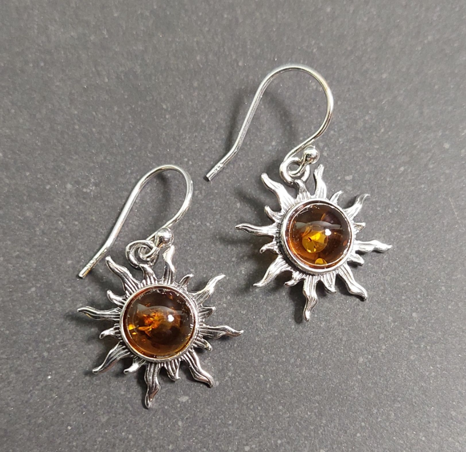 Örhängen Silver med Bärnsten - Sol