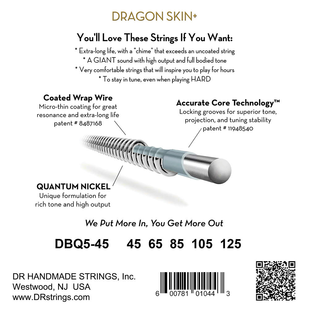 DR Dragon Skin+ DBQ5-45 Quantum Nickel Bass Strings 045-125 (5-string) - 2