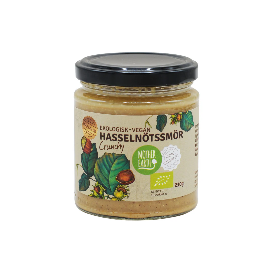 Hasselnötssmör Crunchy Eko. 210g,  Mother Earth