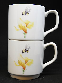 Mugg 24 cl Palma vit Bi med gul blomma