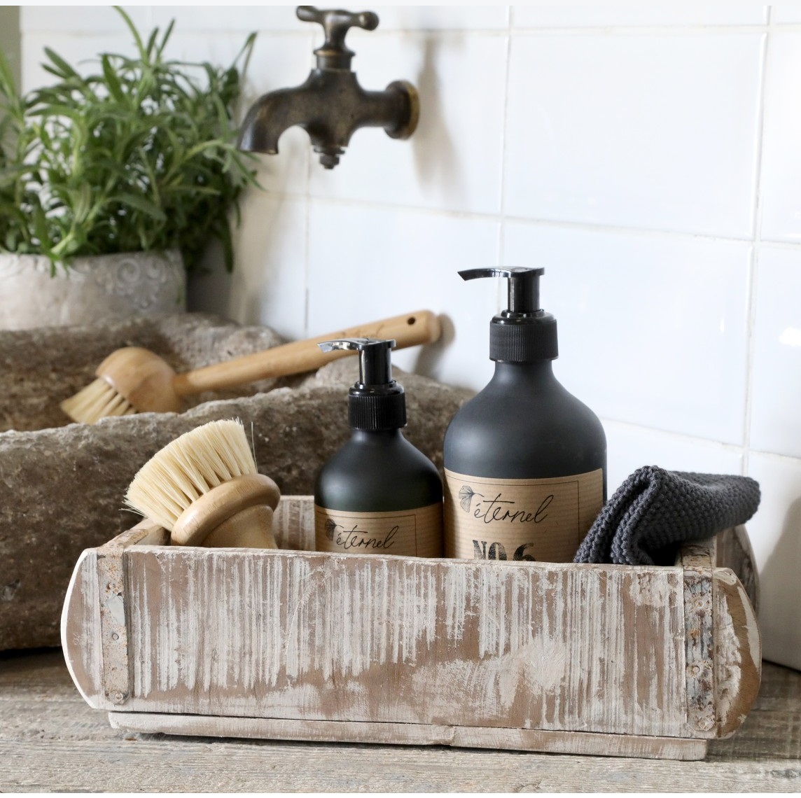 Handmade old wooden box brick shape antique white unique with iron fittings country style rustic